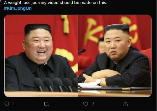 金正恩如今与先前相比明显瘦了一圈。 (图/翻摄自推特)