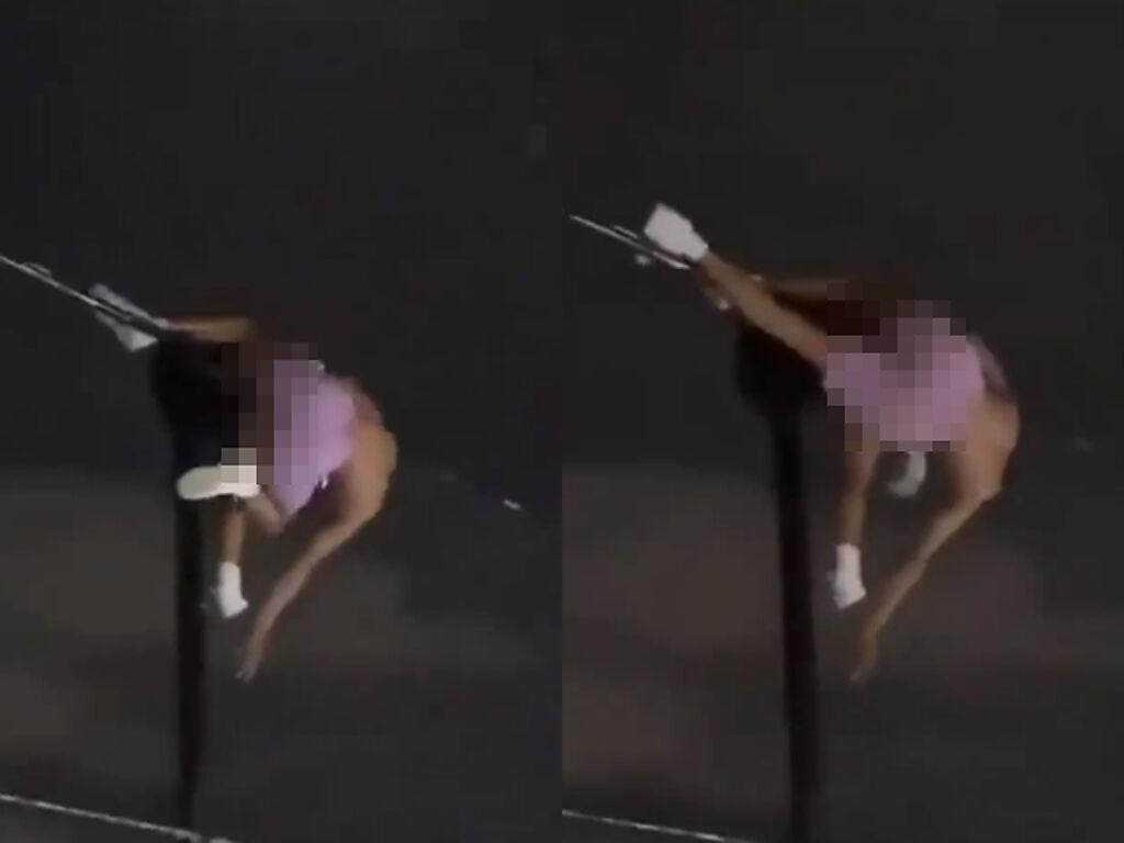 1段影片在网路疯传,1对男女在铁丝网围墙上忘情发生关系,2人卡在铁丝网最上方,男子压在女子身上,下半身猛抽动,不顾下方一票群众。 (翻摄自脸书「爆废公社公开版」)